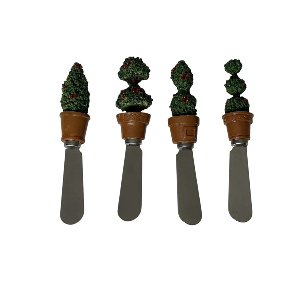 Topiary Christmas Tree Cheese/Butter Spreaders Resin & Stainless Steel Set‎ of 4